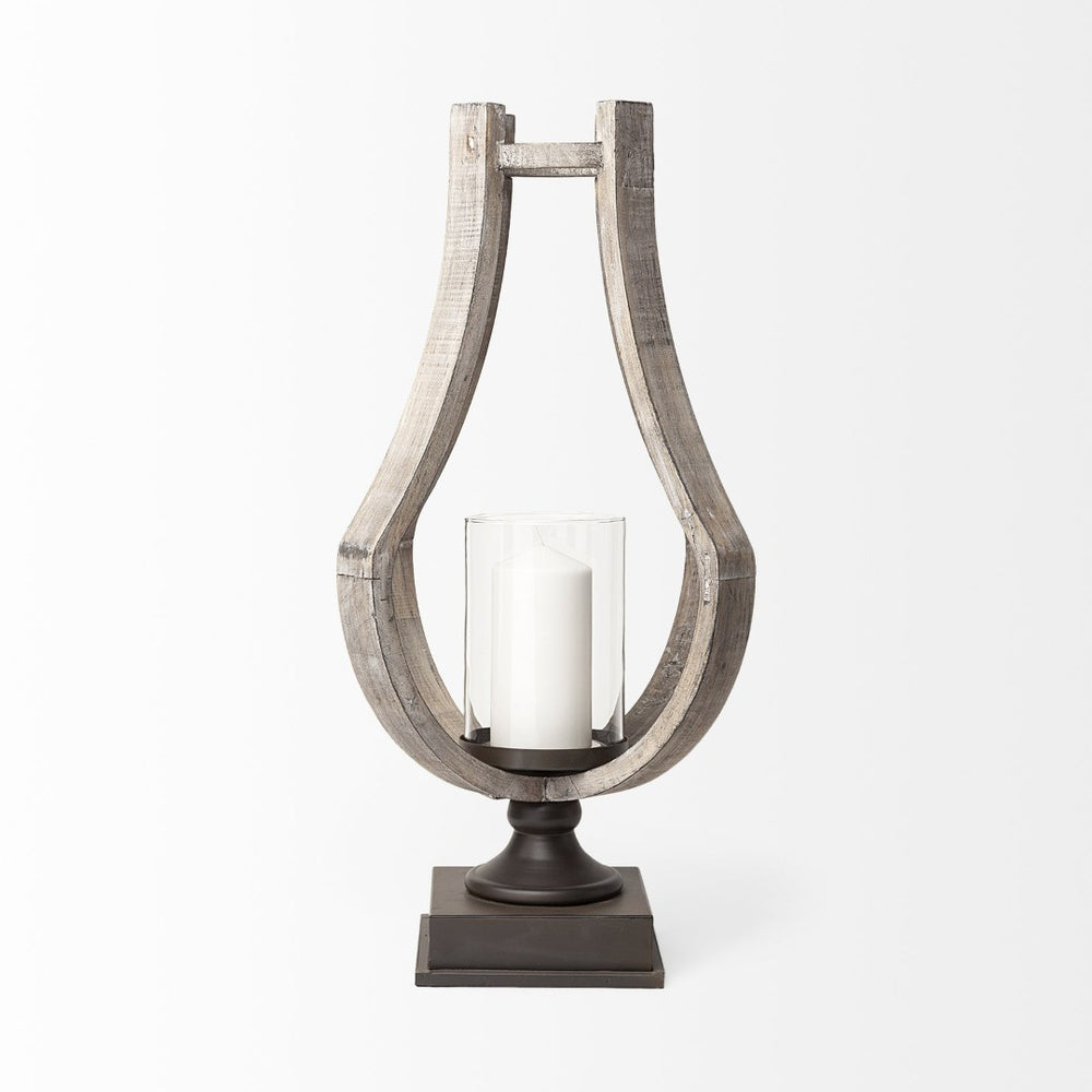 Mercana Brillion Elegant Rustic Wood and Metal Candle Holder for Timeless Home Décor and Ambiance Brown Wood | 25H 53143