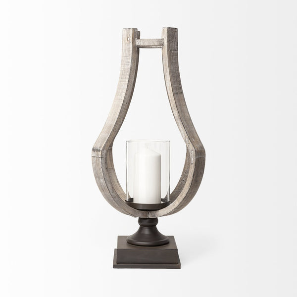 Mercana Brillion Elegant Rustic Wood and Metal Candle Holder for Timeless Home Décor and Ambiance Brown Wood | 25H 53143