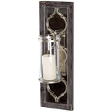 Mercana Umminal 8.0L x 5.0W x 24.5H Antiqued Silver Wood Frame W/Glass and Metal Wall Candle Holder 53203