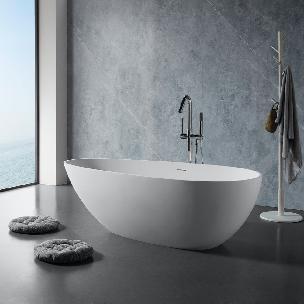English Elm 60" Oval Acrylic Freestanding Soaking Tub Glossy White Spa Bath with Pop-up Drain Matte White W1920P385611