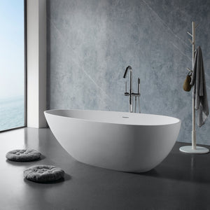 English Elm 59" Stone Resin Freestanding Soaking Tub Ergonomic Lumbar Arch Matte Spa Bath W1920P198938