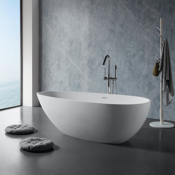English Elm 59" Stone Resin Freestanding Soaking Tub Ergonomic Lumbar Arch Matte Spa Bath W1920P198938