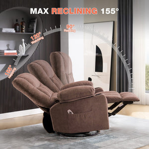 English Elm Massage Swivel Rocker Recliner with Heat Lumbar Relief and Usb Port for Living Room Brown W1521P478288