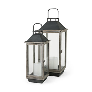 Mercana Keyrock Set of Two Brown Wood Metal Candle Holder Lanterns 53316