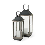 Mercana Keyrock Set of Two Brown Wood Metal Candle Holder Lanterns 53316