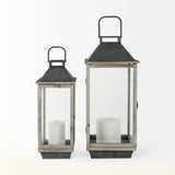 Mercana Keyrock Set of Two Brown Wood Metal Candle Holder Lanterns 53316