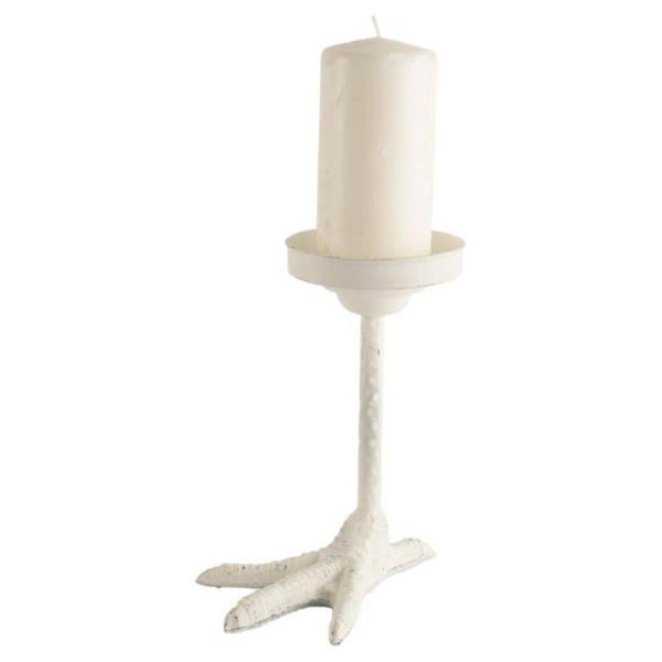 Mercana Daffy Candle Holder - Playful Chicken Foot Design in Crisp White for Eclectic Home Decor Accents White Cast Iron | 9H 53328