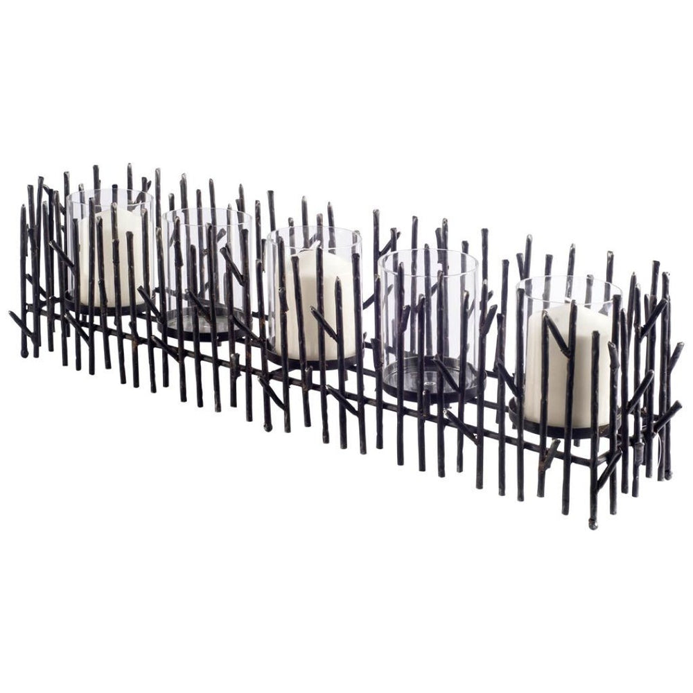 Mercana Mondavi Twigs Candle Holder - Sculptural Metal Design with Glass Hurricane Sleeves for Elegant Ambiance 53332