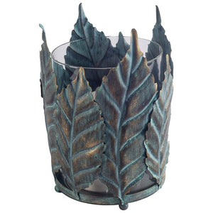 Mercana Pana Elegant Leaf Candle Holder for Tabletop - Antiqued Green and Gold Finish for Stylish Décor Green/Gold Metal | 8H 53333