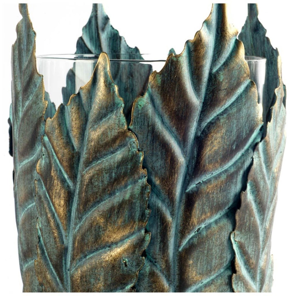Mercana Pana Elegant Leaf Candle Holder for Tabletop - Antiqued Green and Gold Finish for Stylish Décor Green/Gold Metal | 8H 53333