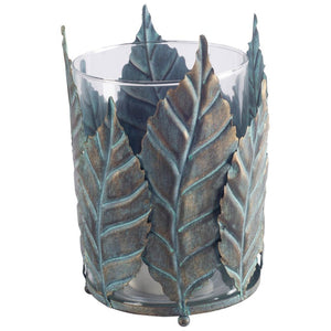 Mercana Pana Elegant Leaf Candle Holder for Tabletop - Antiqued Green and Gold Finish for Stylish Décor Green/Gold Metal | 10H 53334