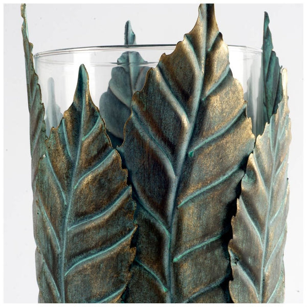 Mercana Pana Elegant Leaf Candle Holder for Tabletop - Antiqued Green and Gold Finish for Stylish Décor Green/Gold Metal | 10H 53334
