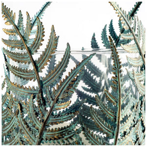 Mercana Pana Elegant Leaf Candle Holder for Tabletop - Antiqued Green and Gold Finish for Stylish Décor Green/Gold Metal | 11H 53336