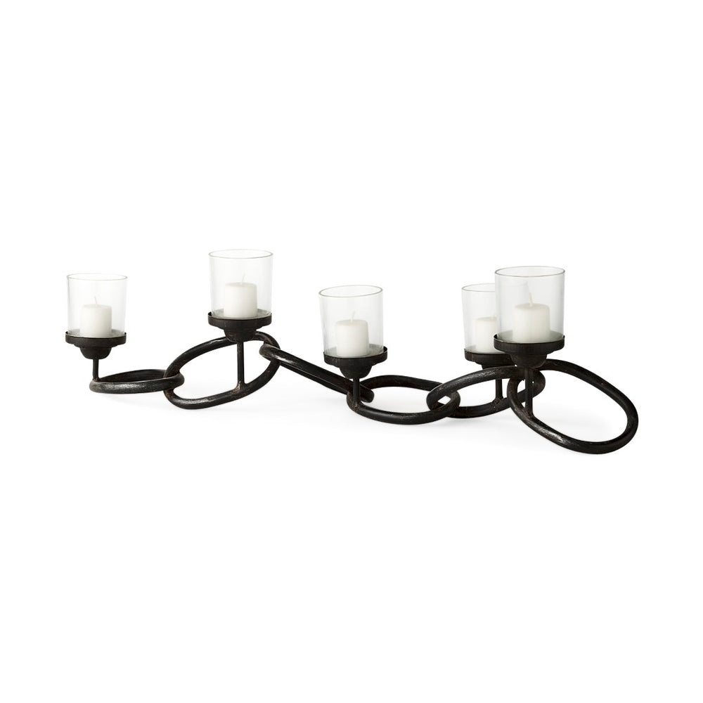 Mercana Quito Industrial-Style Five Candle Holder – Stunning Chain-Link Design for Chic Tabletop Decor 53337
