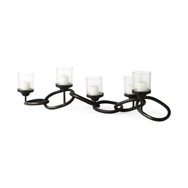 Mercana Quito Industrial-Style Five Candle Holder – Stunning Chain-Link Design for Chic Tabletop Decor 53337
