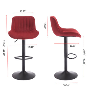 English Elm Chrome Velvet Swivel Bar Stool Set of 2 — Height Adjustable, 360° Rotating Footrest, Red Upholstery W1249P253969