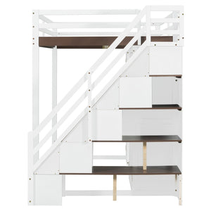 English Elm Full Size Teen Loft Bed with Wardrobe Staircase Storage Dressing Table and Led Lights LT000276AAP