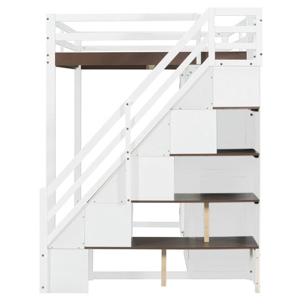 English Elm Full Size Teen Loft Bed with Wardrobe Staircase Storage Dressing Table and Led Lights LT000276AAP