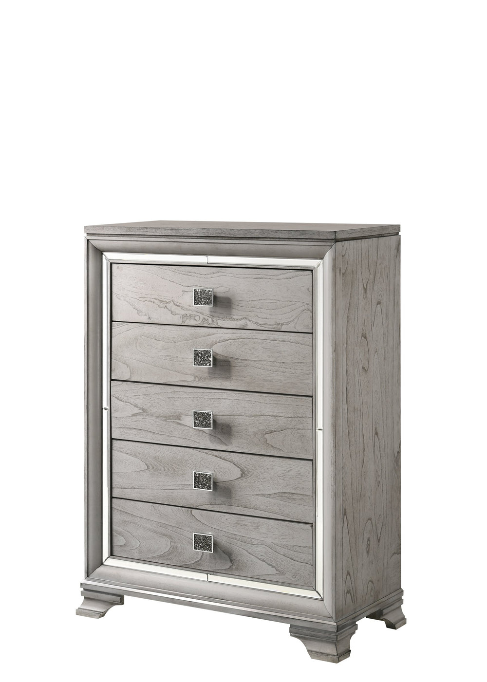 English Elm Contemporary Light Gray Brown 5-Drawer Chest with Mirrored Accents, Faux Crystal Pulls, Glam Bedroom Storage B011P215612