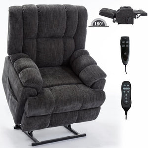 English Elm Dual Motor Power Lift Recliner Chenille Chair with Massage Heat and Infinite Positions Grey W3224P288492