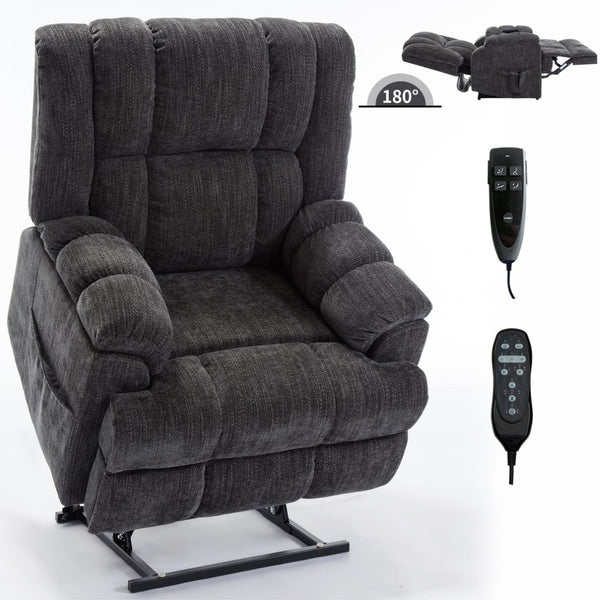 English Elm Dual Motor Power Lift Recliner Chenille Chair with Massage Heat and Infinite Positions Grey W3224P288492