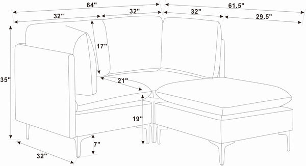 English Elm Linen Upholstered Modular Sectional with Black Metal Legs for Contemporary Living Dark Gray B2748S00104