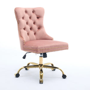 English Elm A&A Velvet Tufted Office Chair with Hand-Pulled Buttons, Nailhead Trim & Golden Metal Base, Luxe Comfort Pink W1143P292467