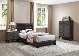 English Elm 1pc Twin Platform Bed Faux Leather Upholstered Frame Adjustable Headboard Modern B011P414677