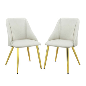 English Elm Set Of 2 Modern White Synthetic Leather Dining Chairs With Gold Metal Base For Chic Interiors B016P322894-GIGA