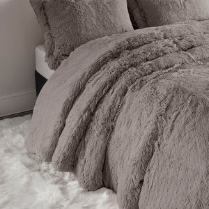 JLA Home Intelligent Design - Shaggy Faux Fur Duvet Cover Set for Luxurious Warmth and Secure Fit with Hidden Zipper Closure Grey ID12-1927