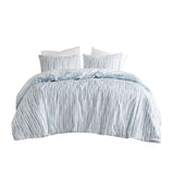 N Natori Brush Stroke Casual 3 Piece Oversized Reversible Seersucker Duvet Cover Mini Set NS12-3708 Blue