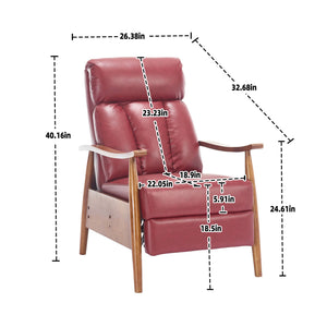English Elm COOLMORE Mid-Century Recliner Armchair with Footrest, Plush Foam Cushion, Solid Wood Frame Comfort WINE RED W1539P210124