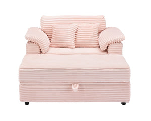 English Elm 47.24-inch corduroy armchair with storage ottoman and USB ports, spring seat, solid wood frame lounge Pink W3356S00022