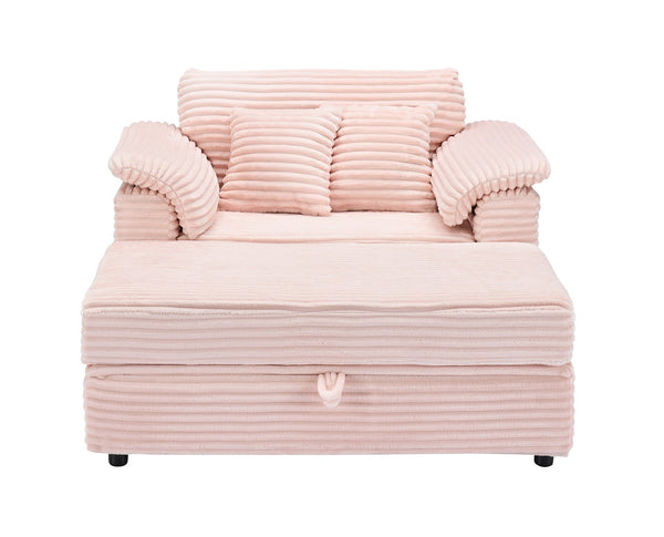 English Elm 47.24-inch corduroy armchair with storage ottoman and USB ports, spring seat, solid wood frame lounge Pink W3356S00022