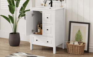 English Elm Christopher Knight Home® - 24 Freestanding Retro Bathroom Vanity with Ceramic Sink, Soft-Close Cabinet & Drawers, Painted MDF Finish White N759P292551K