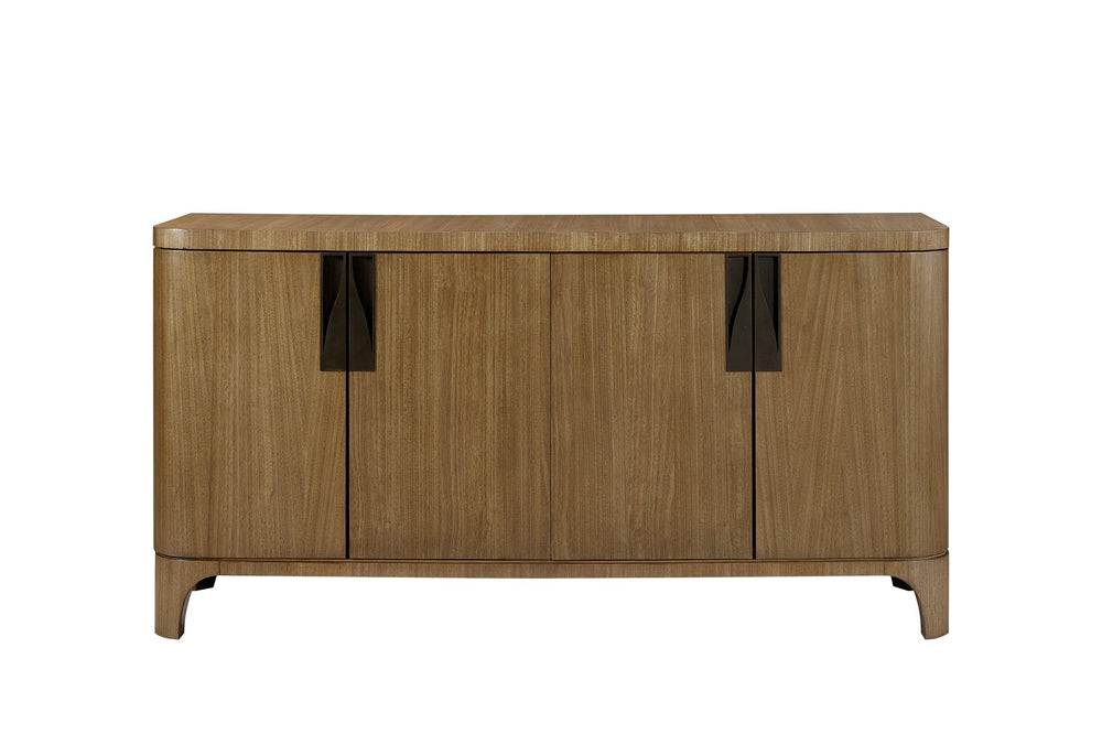 English Elm Server Eucalyptus Tan Solid Wood+MDF Sideboard with Adjustable Shelves, Cord Management, Arched Base B2699P396176