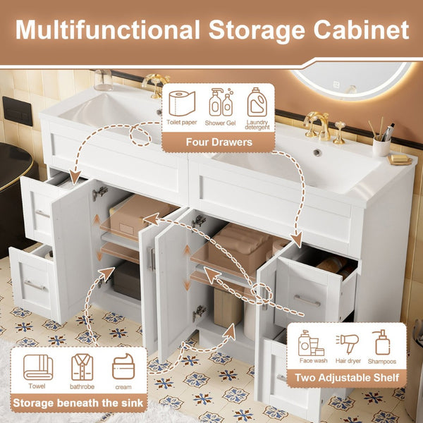 English Elm [video] 60 Inch Dual Sink Bathroom Vanity Mdf Cabinet Soft Close Doors Resin N729P000018K