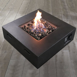 English Elm Fiber Reinforced Concrete Propane Gas Fire Pit table with 40,000 BTU Stainless Steel Burner, Durable Heat-Resistant Design Charcoal B120P198383