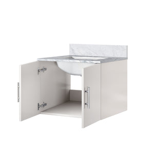 English Elm Glossy White Bath Vanity With Carrara Marble Top – Stylish, Compact Design & Soft-Close Storage Solution B2731P258567