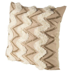 Mercana Duston Decorative Pillow Cover - Modern Farmhouse Zig Zag Accent for Cozy Rustic Interiors Tan/White Zig Zag Fabric | 22x22 56020