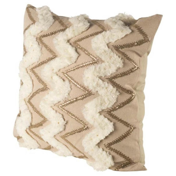 Mercana Duston Decorative Pillow Cover - Modern Farmhouse Zig Zag Accent for Cozy Rustic Interiors Tan/White Zig Zag Fabric | 22x22 56020