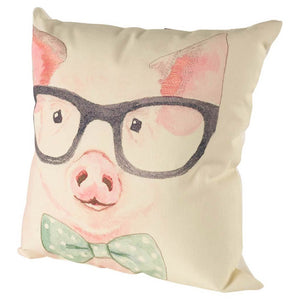 Mercana Gunther 18 x 18 Pink Pig with Glasses Decorative Pillow Cover  56029