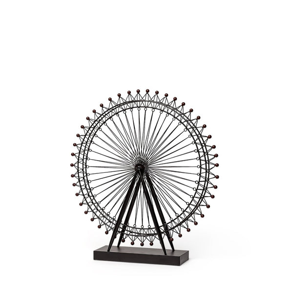 Mercana London Eye III Ferris Wheel Sculpture – Elegant Metal Décor with Wood Accents for Modern Spaces Black Metal | 27H 57117