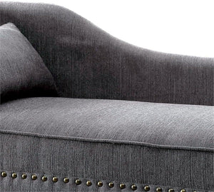 English Elm Modern Upholstered Chaise with Nailhead Trim and Curved Arm, Linen-Like Fabric, Dark Cherry Frame Gray 61 L x 26 W x 24 H B2741P305690