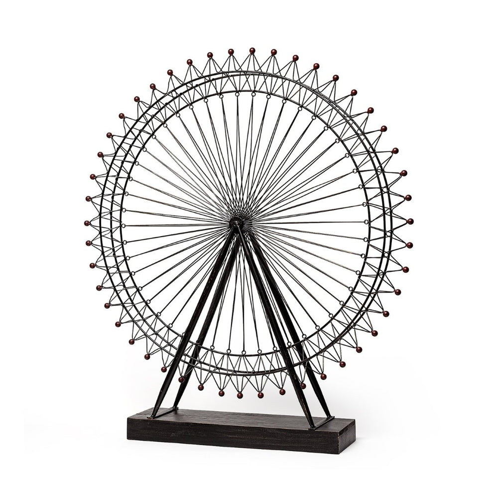 Mercana London Eye III Ferris Wheel Sculpture – Elegant Metal Décor with Wood Accents for Modern Spaces Black Metal | 32H 57356