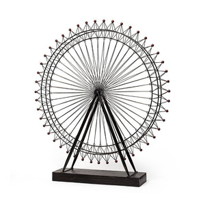 Mercana London Eye III Ferris Wheel Sculpture – Elegant Metal Décor with Wood Accents for Modern Spaces Black Metal | 32H 57356