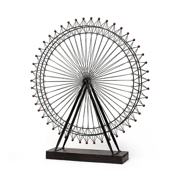 Mercana London Eye III Ferris Wheel Sculpture – Elegant Metal Décor with Wood Accents for Modern Spaces Black Metal | 32H 57356
