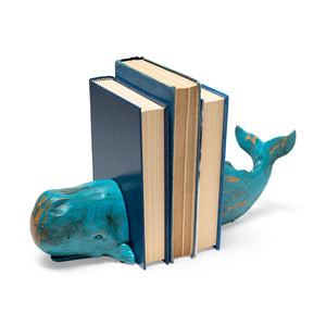 Mercana Langdon Set of 2 10L x 5W Blue Polyresin Whale Bookends 57366