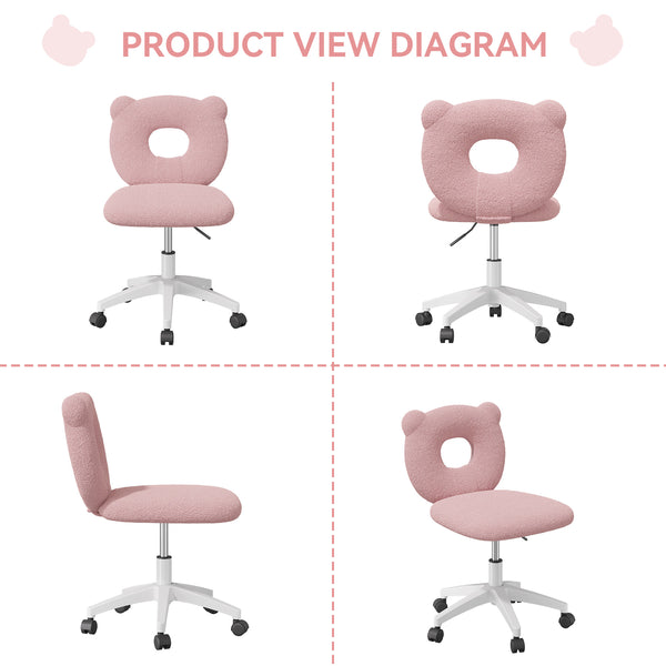 English Elm Bear Teddy Kids Desk Chair Adjustable 16"-20" Swivel Wheels Soft Teddy Fabric Study Seat Pink T3950P396238