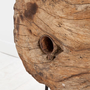 Mercana Incana Natural Brown Antique Tractor Wheel Sculpture with Black Metal Stand for Unique Decor 57541